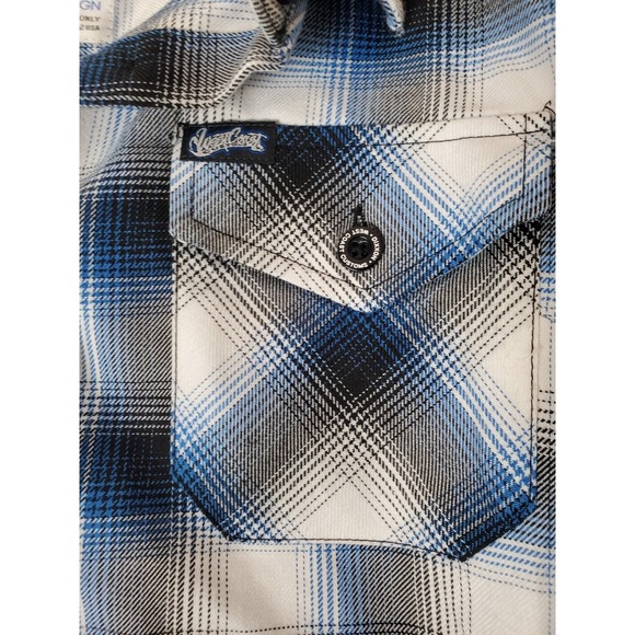 Dixxon‎ Flannel West Coast Customs Blue Black White Plaid Women's Small Button - Picture 4 of 13
